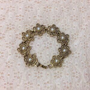 New Multi Pearl Links Floral Gold Tone Bracelet Women's Jewelry Gifts